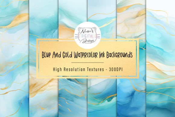 Blue and Gold Watercolor Ink Backgrounds: An Essential Asset