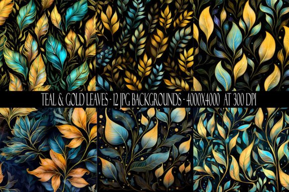Elegant Teal and Gold Leaf Backgrounds for Designers