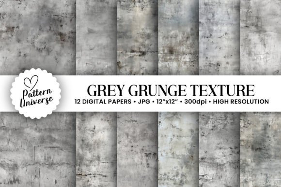 Grey Grunge Texture Backgrounds: 12 Seamless Patterns for Crafters