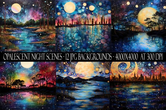 Opalescent Night Scene Backgrounds: A Digital Design Toolkit